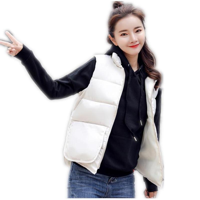 

New Fashion Autumn Winter Women Short Waistcoat With Large Pockets 2020 Stand-Collar Down Cotton Vest Outerwear Mujer Top Q432, Black