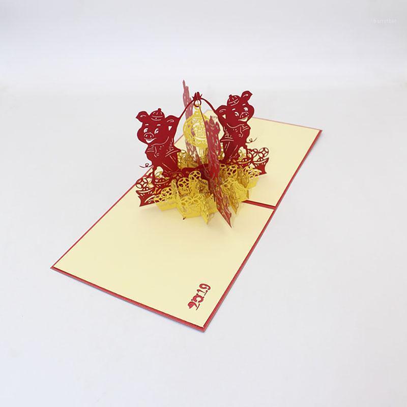 

Festival Paper Greeting 3D Cards Handmade Chinese Zodiac Pig Spring Postcard New Year Blessing Business Kids Friend Gifts1