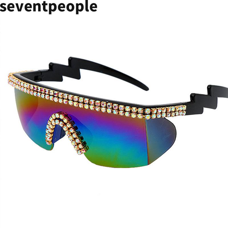 

Sunglasses Fashion Diamond One-Piece Rectangle Sun Glasses Female Semi-Rimless Outdoor Sports Women 2021 Designer