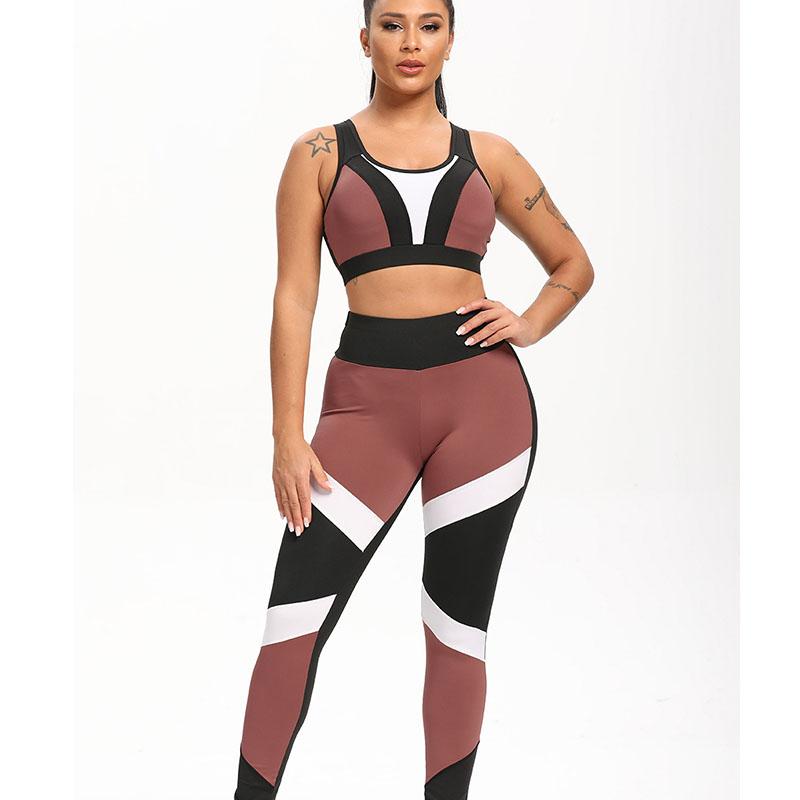 

Patchwork Women 2PCS Yoga Set Elastic Running Sport Gym Suit Sportwear Women Set High Waist Leggings Outfit Fitness Sport Suit, Picture