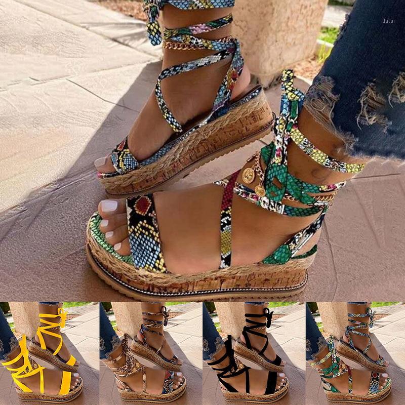 

2020 Fashion Summer Women Snake Sandals Platform Heels Cross Strap Ankle Lace Peep Toe Beach Party Ladies Shoes Zapatos De Mujer1
