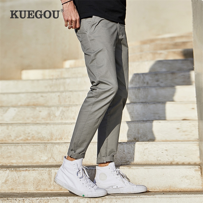

KUEGOU Cotton Spandex Spring men's casual pants overalls slim type straight extension trousers pants size YK-1918 201109, Khaki