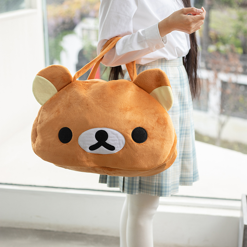 

Cute Cartoon Rilakkuma Kumamon Kiiroitori PomPomPurin plush bagpack Tote bag Large Capacity Shoulder Bags kid Girls gifts LJ201126, Black kumamon