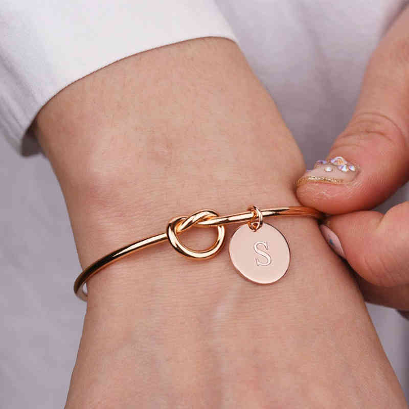 

A-z Charm Women Jewelry Pulseiras Initial Bangles Open Knot Cuff Bangle Bracelets for Girlfriends