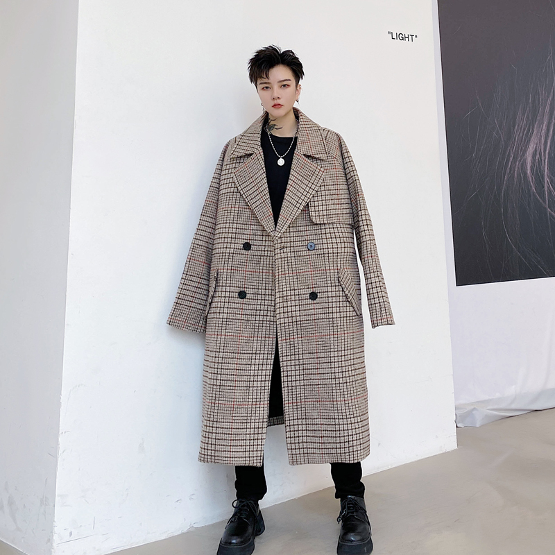 

2020 Men Breasted Double Vintage Belt Wool Thicken Chess Trench Outerwear Males Streetwear Long Coat Yg6v, Kk1532