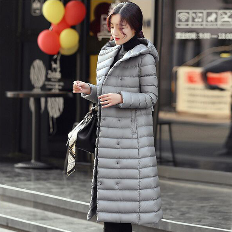 

2021 New Female Winter Jacket Hot Coat Parka White Down Ultra-light to Low Long Outwear Elegant Bottom Y7L6, Silver