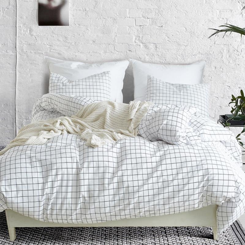 

Home Textile Plaid Duvet Cover Pillowcase Simple Boy and Girl Bedding Set 3 Piece Set1, White
