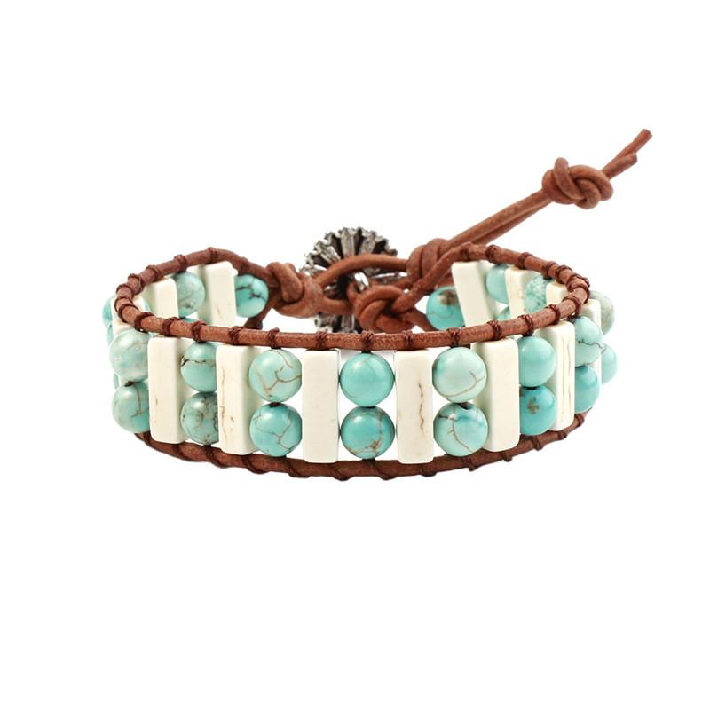 

For Women Tube Shape Natural Stone Single Leather Wrap Bracelets Jewelry Semi Precious Stone Beaded Bracelets