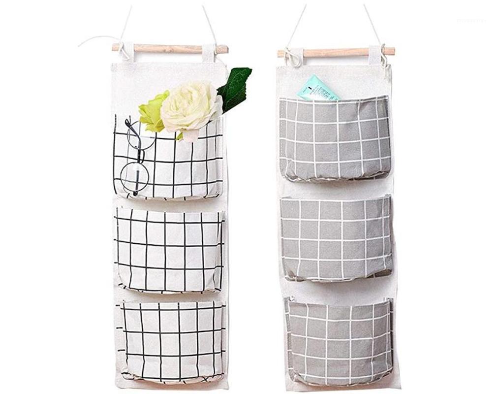 

3 Pockets Cute Wall Mounted Storage Bag Closet Organizer Clothes Hanging Storage Bag Children Room Pouch Home Decor #YJ1, Multicolor