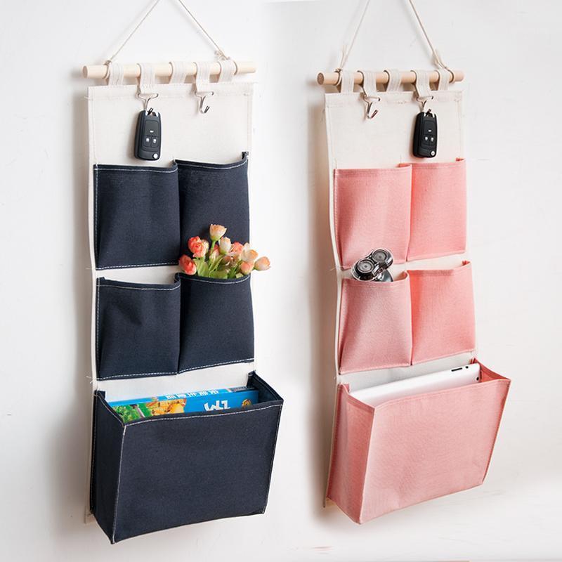 

Solid Printing 4/5 Pockets Wall Hanging Storage Bag Cotton Sundries Pouch Bedroom Sundries Bag Simple Home Organizer ZH3681, Colour 7