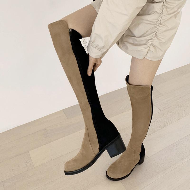 

Knee Boots Woman Fashion Round Head High Heeled Thigh High Boots Female Winter Warm Long Brown Size 33-421, Velvet brown 6cm