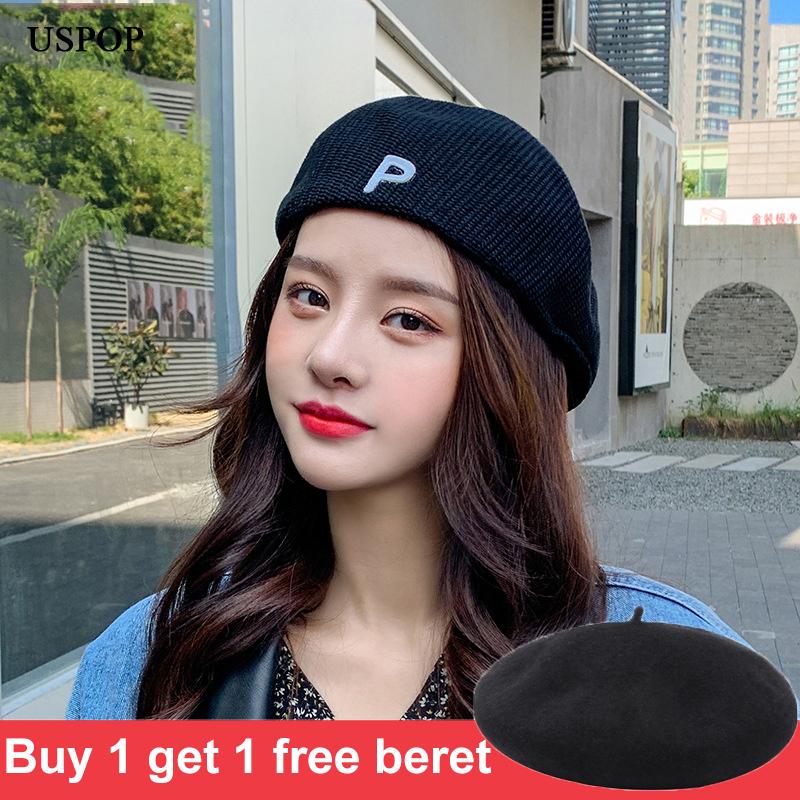 

USPOP Women berets fashion letter beret vintage visor cap, Black
