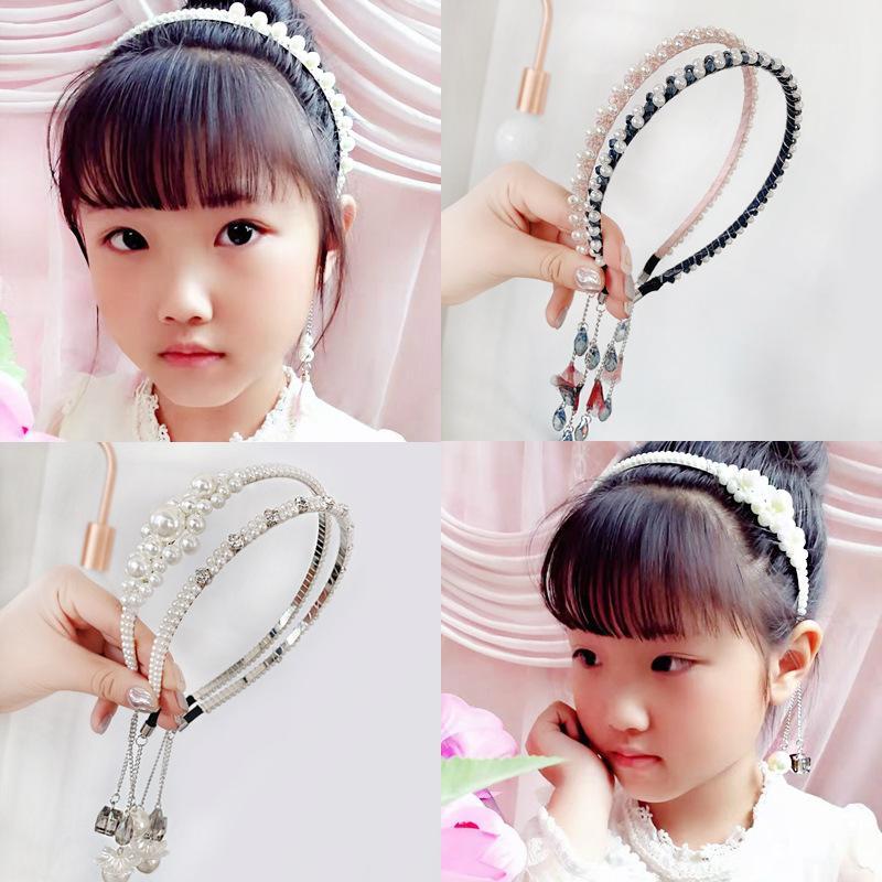 

Pearl Rhinestone Hair Hoop princess Fake Earrings Pendants Headband Hairpin For Girls1