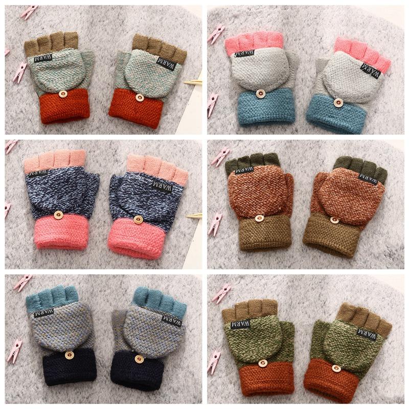 

Five Fingers Gloves 2021 Winter Warm Thickening Wool Knitted Flip Fingerless Exposed Finger Thick Without Mittens Glove Women