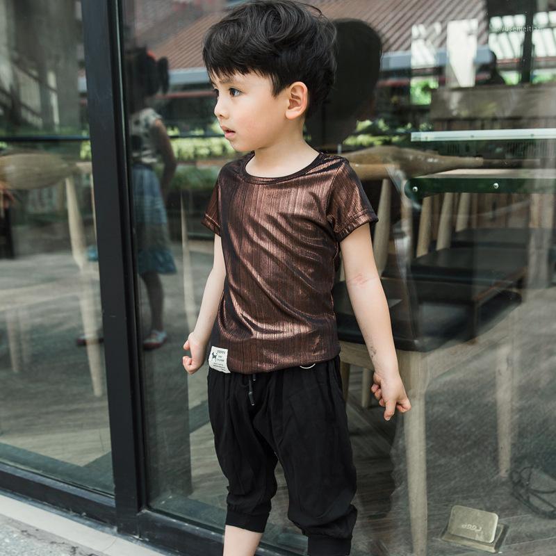 

2PCS WLG Kids Clothes Boys Summer Brown Short Sleeve T Shirt and Black Pant Set Baby Boy Fashion Clothes for 2-6 Years1