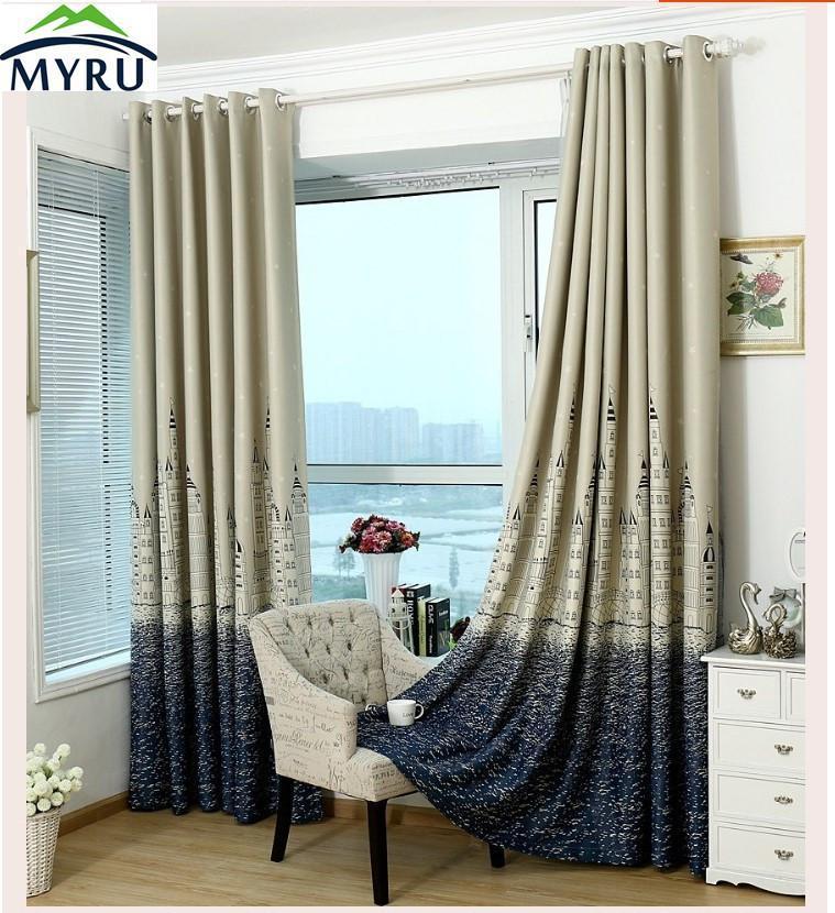 

MYRU Hot Sale Curtain Cartoon Castle Style Curtain Children Room Health and Environmental Protection Printing1, Sheer curtain