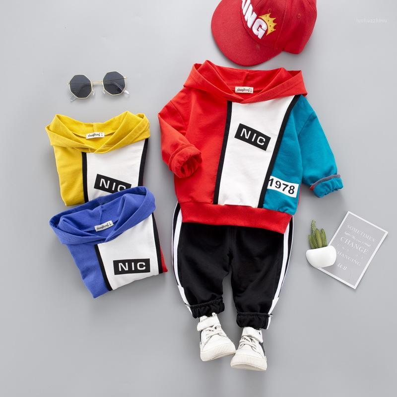 

Baby boy clothes pure cotton spring and autumn baby suit letter printing casual hooded sweater color matching boy two-piece suit1, Green