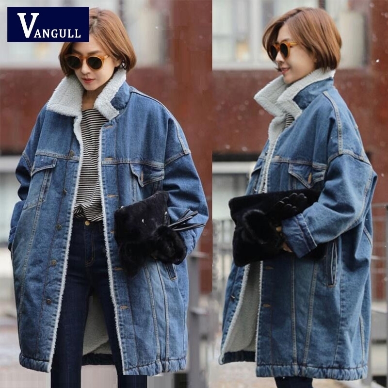 

Vangull Fur Warm Winter Denim Jacket Women New Fashion Autumn Wool Lining Jeans Coat Women Bomber Jackets Casaco Feminino 201120, As picture
