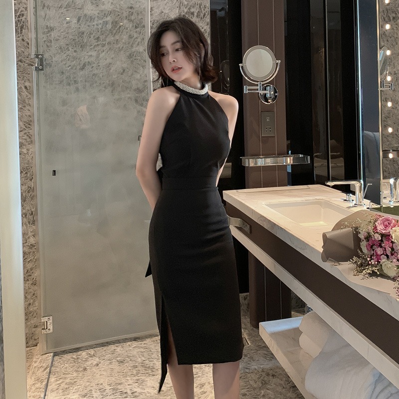 

2021 New Black ladies no sleeves sexy define strapless party dress pieces 7T8I