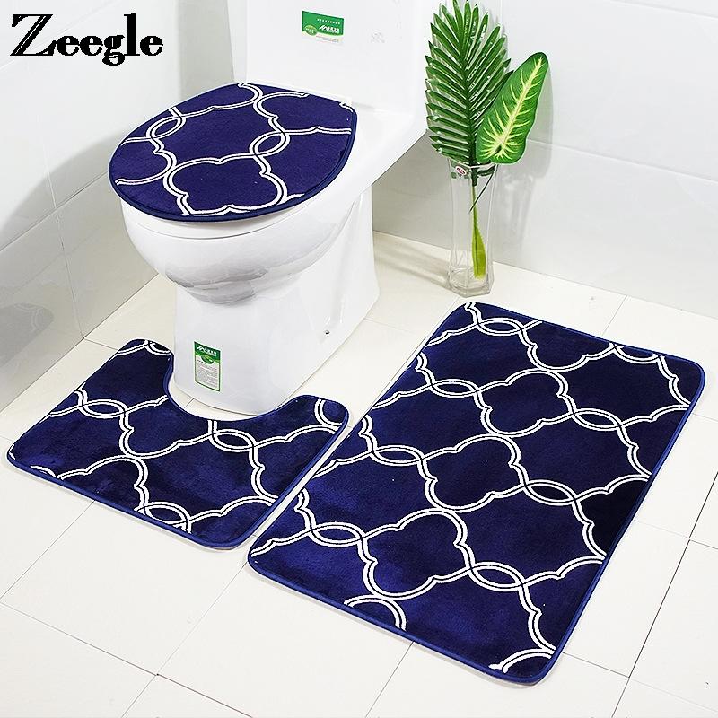 

Home Decor Bath Mat Washable Toilet Mat Absorbent U-Shaped Toilet Rug and Non-slip Foot Pad Flannel Bathroom Carpet Rug