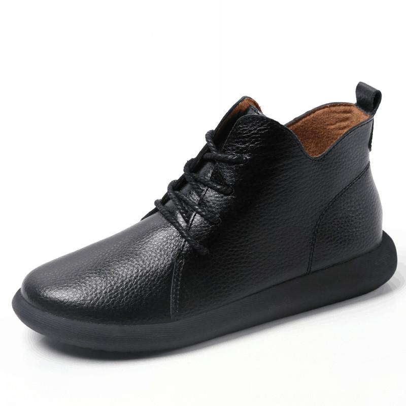 

Winter Ankle Boots Women Genuine Leather Shoes Woman Autumn Rubber Boots Female Lace-Up Shoes Flat with Fur, 1 no fur