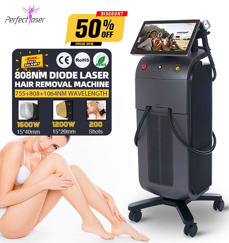 

755 808 1064 nm diode laser machine hair removal skin rejuvination equipment lazer hair removal machine 2 in 1 double handle 200 million shots First time payment