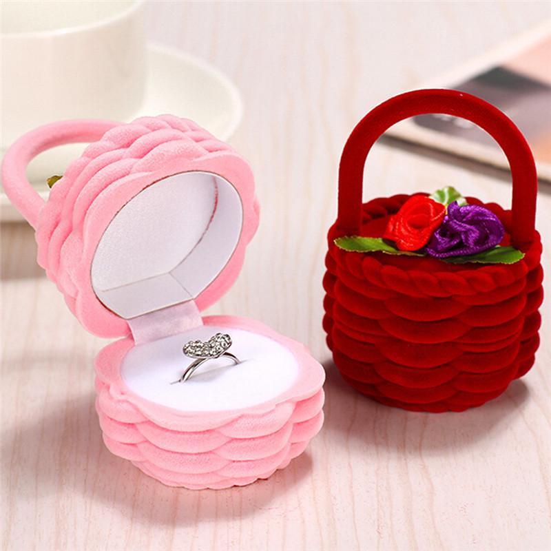 

Jewelry Pouches, Bags Earring Display Storage Box Rose Flower Basket Design Women Finger Ring Case Wedding Decoration Organizer1