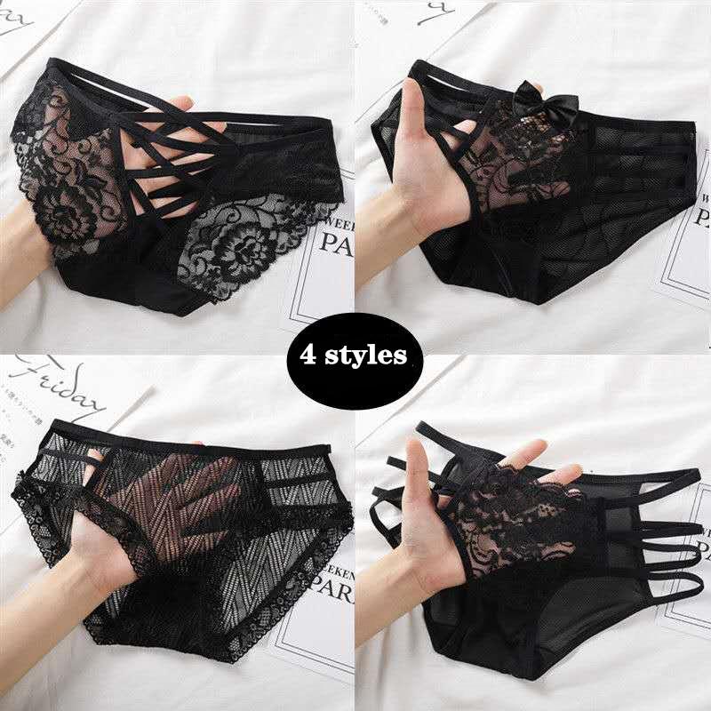 

4-pack sexy underwear women's seamless lace transparent low-waisted hollow ladies briefs, breathable and cool, Set 1