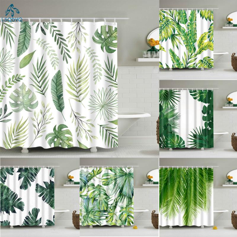 

Tropical Green Plant Leaf Palm Cactus Shower Curtains Bathroom Curtain Frabic Waterproof Polyester Bathroom Curtain with Hooks