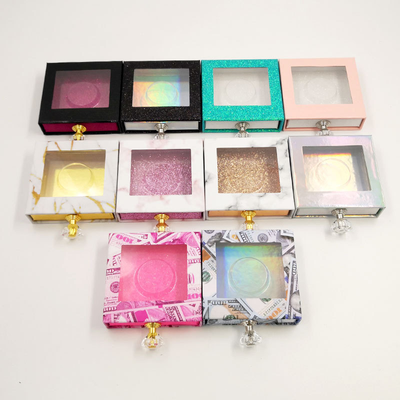 

Crystal handle Square lash box alse Eyelash packaging fake 3d mink lashes boxes faux cils strip diamond magnetic empty case