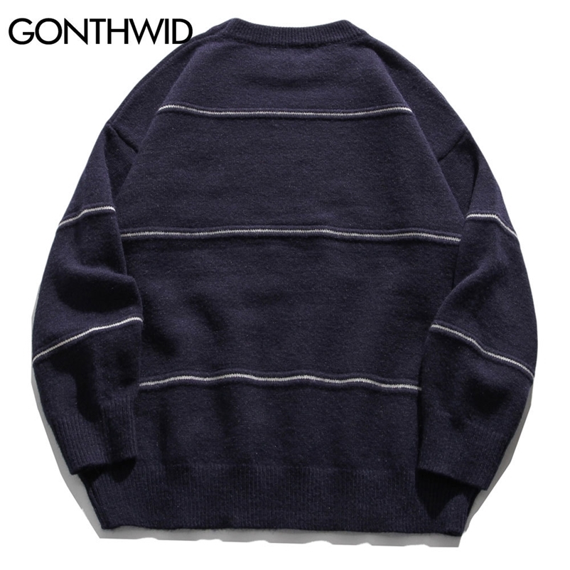 

GONTHWID Harajuku Emroidery Dogs Knitted Stripe Sweaters Jumpers Streetwear Hip Hop Fashion Casual Pullover Knitwear Tops 201203, Khaki