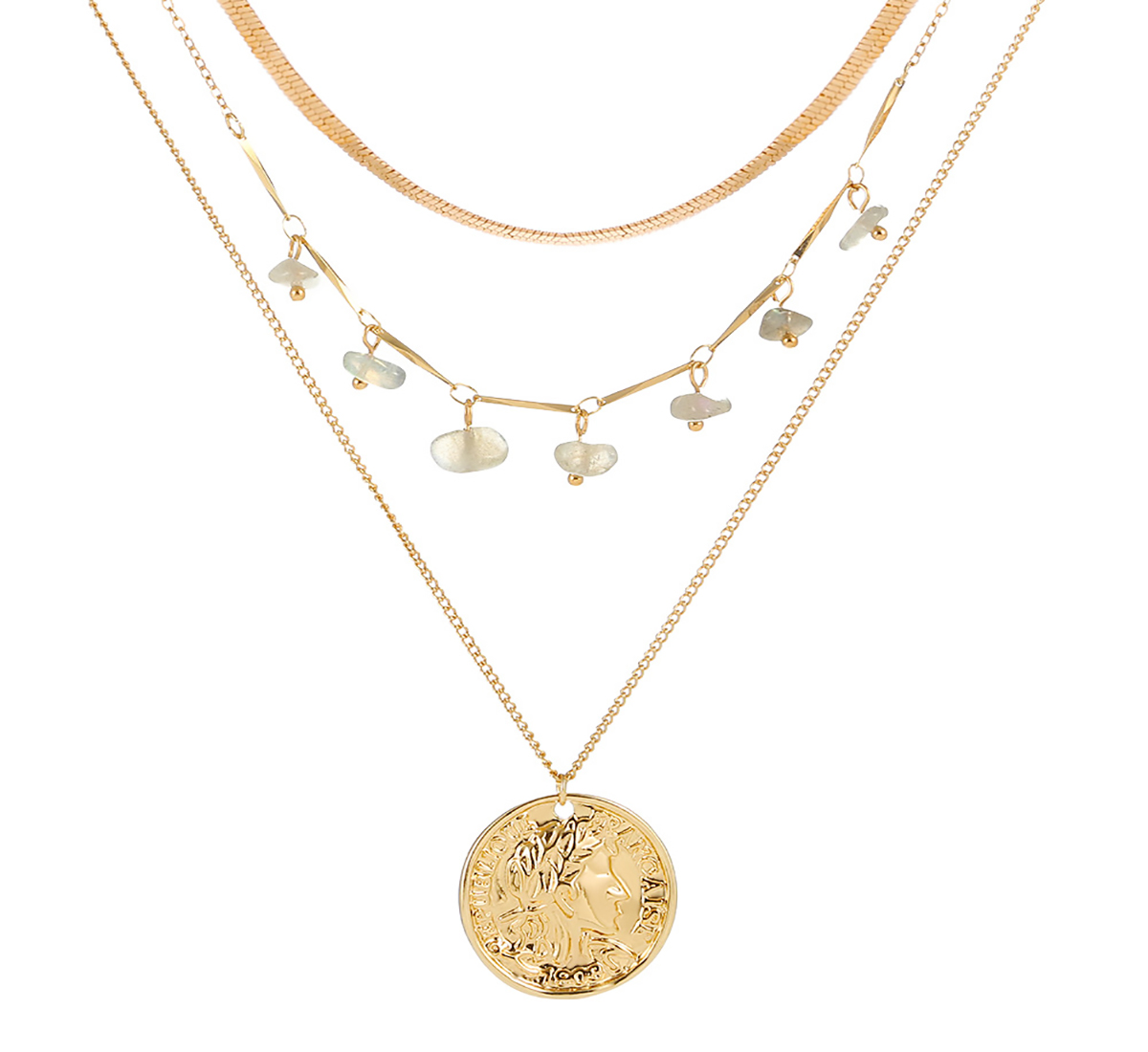 

Fashion Necklace Jewelry Roman Retro Coin Portrait Fresh Natural Stone Multilayer Detachable Clavicle Chain Necklace Pendant