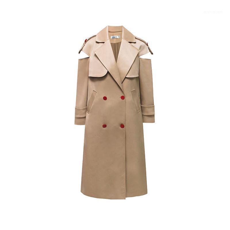 

2020 New Fashion Classic Long Trench Coat Women Runway High Quality Windbreaker Casual Overcoat Outerwear Female Autumn Winter1, Khaki