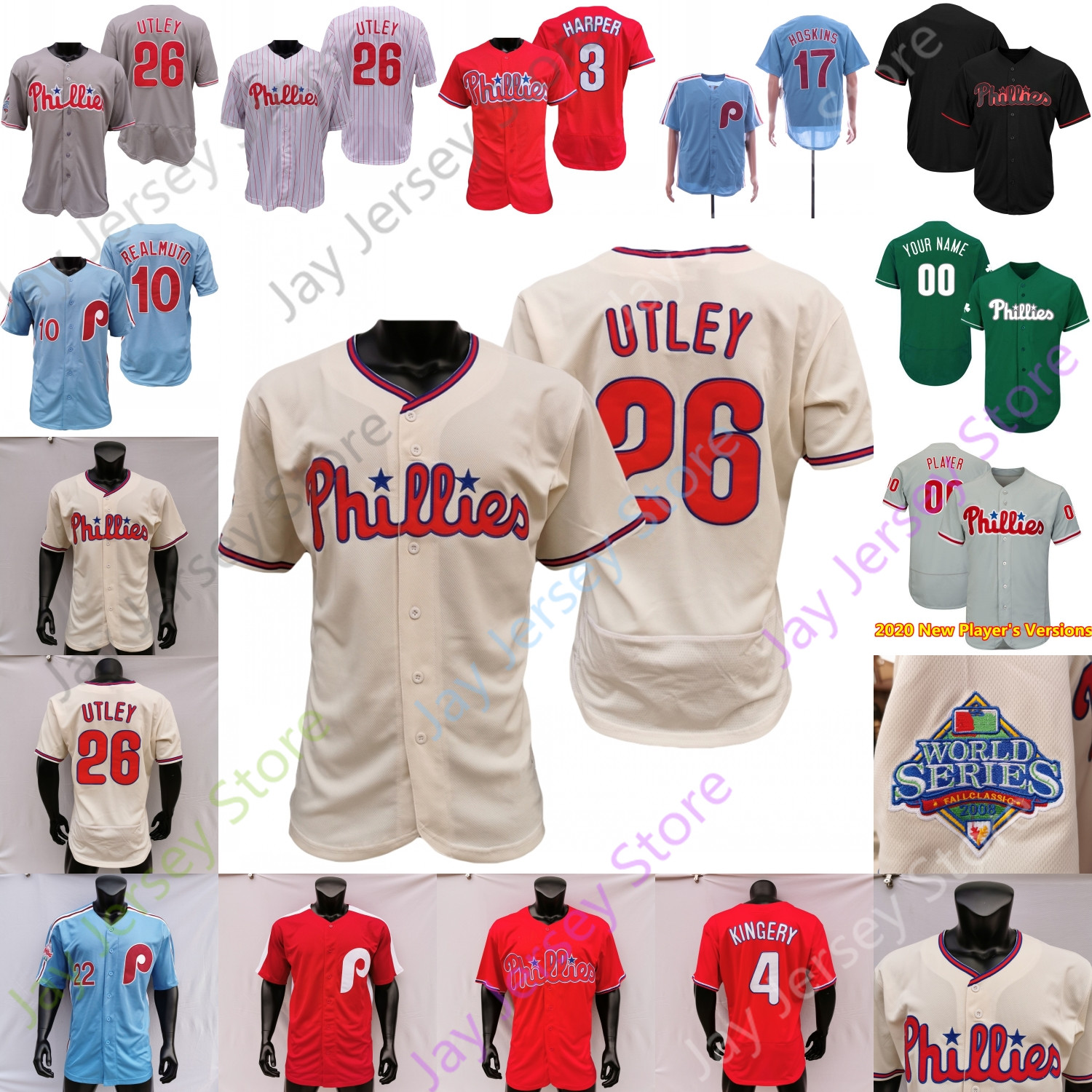 

Philadelphia Jersey 20 Mike Schmidt 27 Aaron Nola 18 Didi Gregorius J. T. Realmuto Rhys Hoskins Scott Kingery Jay Bruce Harper McCutchen, 2020 new fan's versions grey