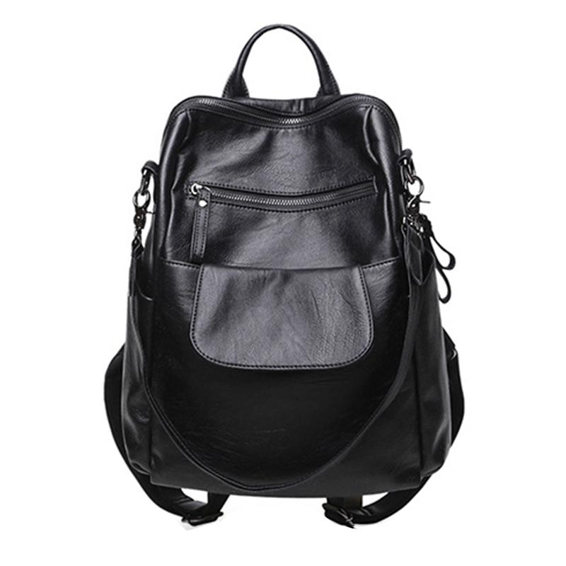 

Fashion Women Backpack sheepskin Leather Backpacks for Teenage Girls Female School Shoulder Bag Dual-use bag Backpack mochila, Black