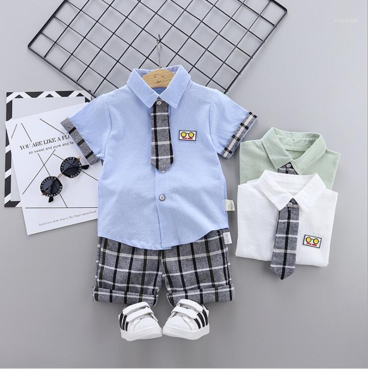 

Summer Baby Boy Girl Clothes Shirt Pants 2Pcs/Sets Gentleman Style Kid Lovely Beard Lapel Infant Casual Suits Children Tracksuit1, Sky blue
