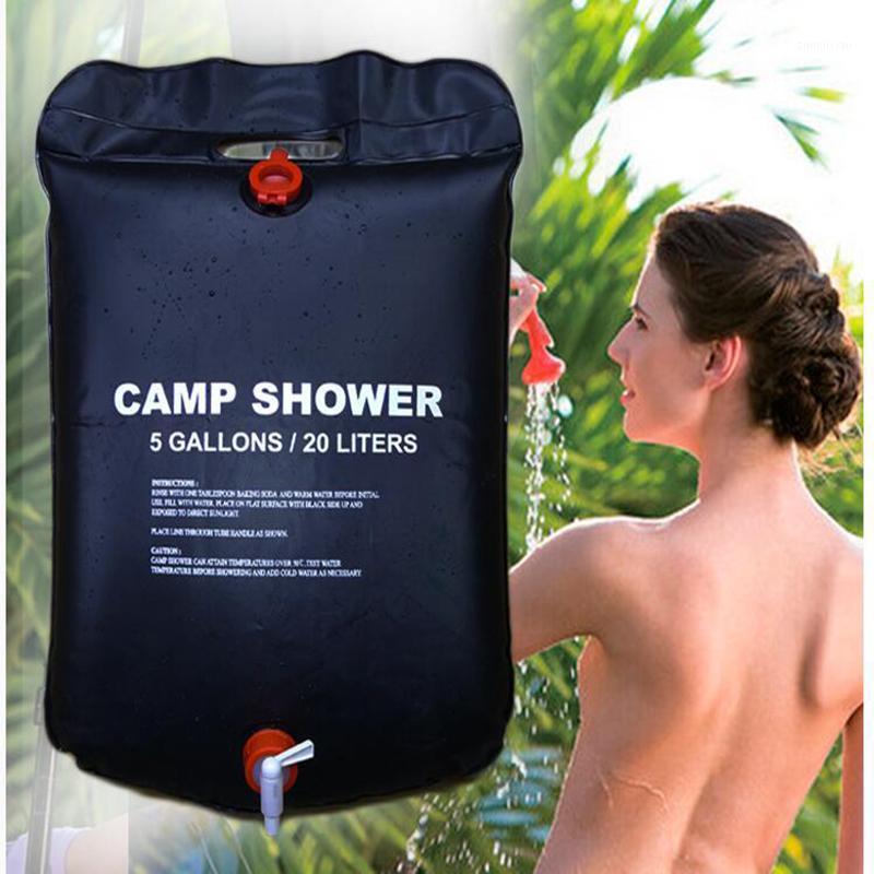 

20L Portable Shower Bag Foldable Solar Energy Heated Camp PVC Water Bag Outdoor Camping Travel Hiking Climbing BBQ Picnic Home1, Black