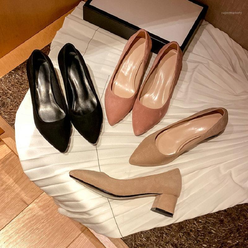 

New 5cm Chunky Med Heels Woman's Shoes Faux Suede Nubuck Flock Classic Women Office Pumps Wedding Dress Lady Pumps Ladies Shoes1, Beige