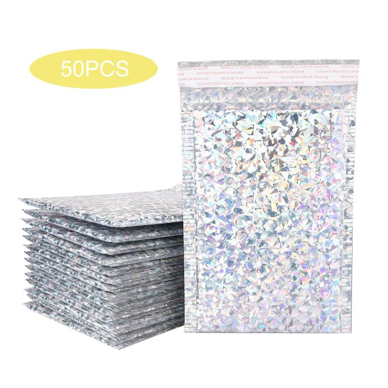 

50PCS Bubble Mailers Laser Silver Mailing Envelope Bag Lined Poly Mailer Self Seal aluminizer Mailers bubble Envelopes Bag laser