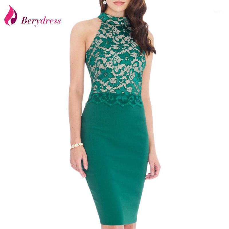 

Party Dresses Berydress Elegant Women Wedding Cocktail Lace Patchwork Stretchy Sexy Halter Neck Keyhole Back Sheath Bodycon Pencil Dress 202, Black