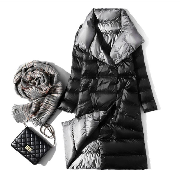 

womens parka winter fashion womens white duck down jacket women thin slim parkas casual knee down long parka jackets coat 8-color size s-5xl, Black