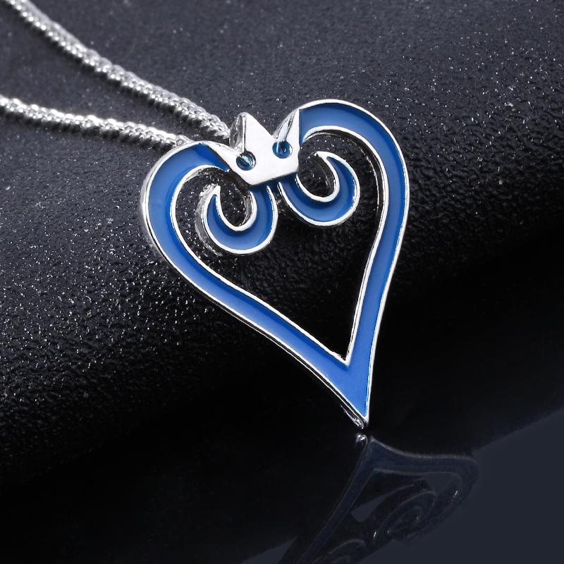 

MIDY Game Kingdom Hearts Necklace Sora Blue Crown Heart Logo Pendants Necklace Chain Women Lady Cosplay Jewelry Trinkets