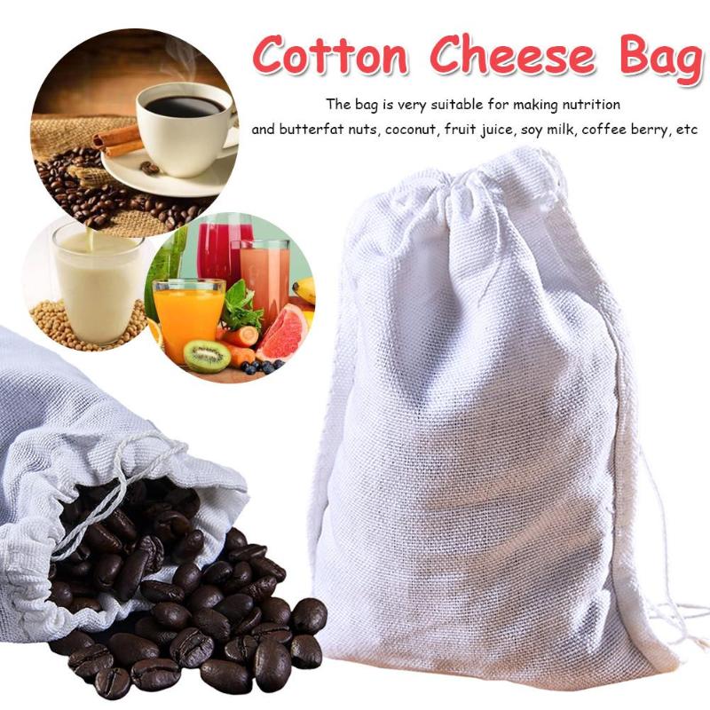 

5pcs Reusable Cotton Mesh Bag Shopping Vegetables Fruit Storage Drawstring Bag Thickening Filter Coffee Storage Cloth