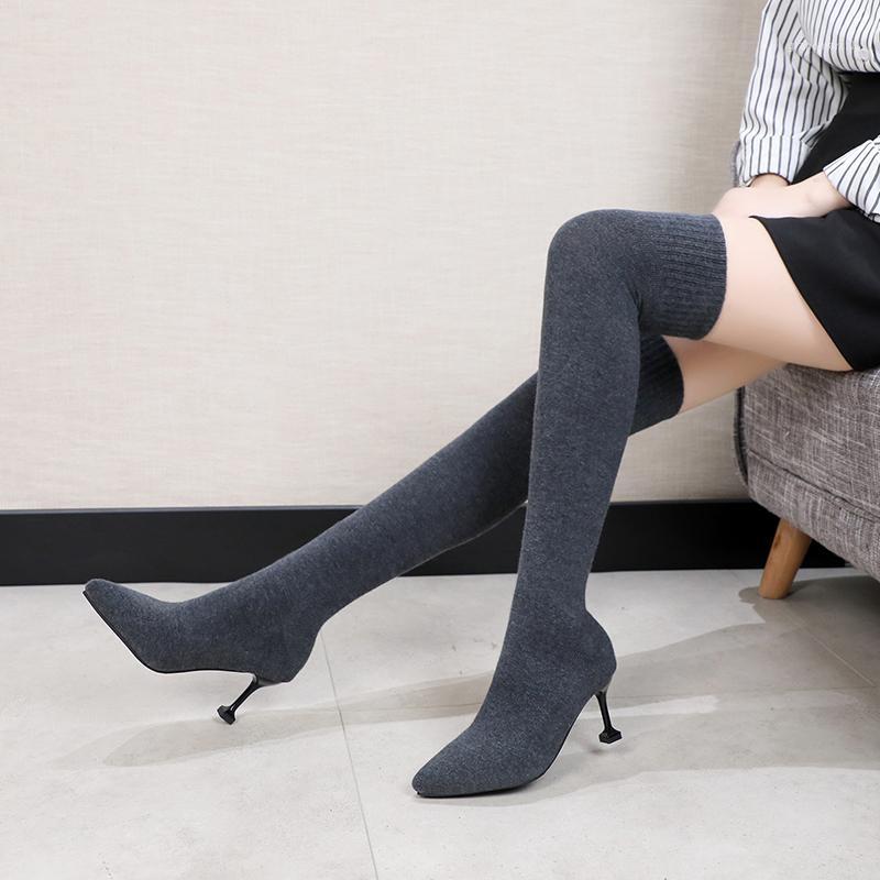 

Sexy Women Over Knee Boots Sock Warm High Heel Shoes Stretch Knitting Thin Heel Fashion 2020 Winter Women's Pointed Toe Boots1, Black