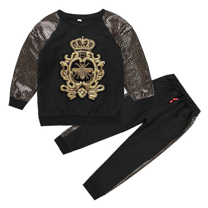 

2020 new kids tracksuit set boys tracksuit casual boys suits kids designer clothes boys sports wear long sleeve T shirt+trousers 2pcs LY141, Black