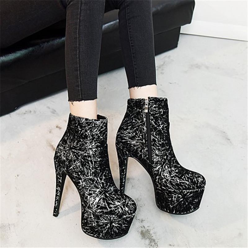 

2021 New Women High Heels Boots Stiletto Heel Autumn Winter Ankle Boots For Women Comfortable Platform Botos Large Size 48, Black