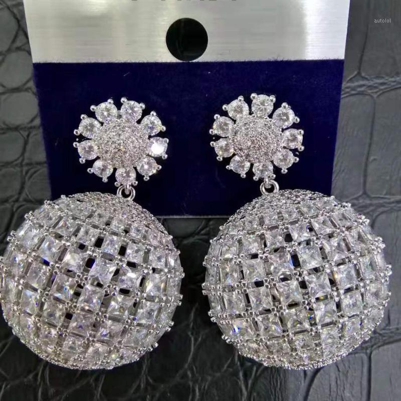 

missvikki Luxury Gorgeous Round Pendant Drop Earrings Full Mini CZ Bride Wedding Dancer Appointment Party Show Earring Jewelry1