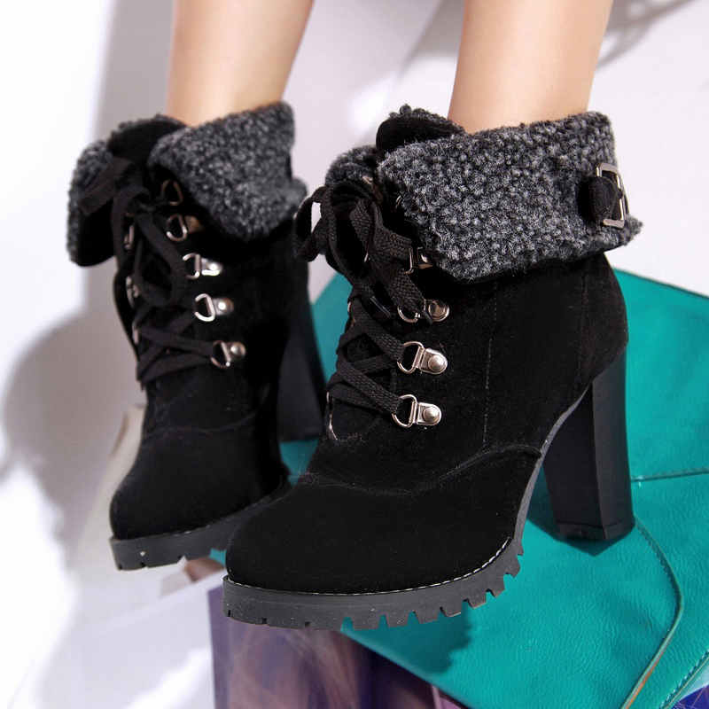 

Hot Sale- Autumn style VIV magazine lamb wool high heel ankle boot women boot shoes women designer shoes, Grey