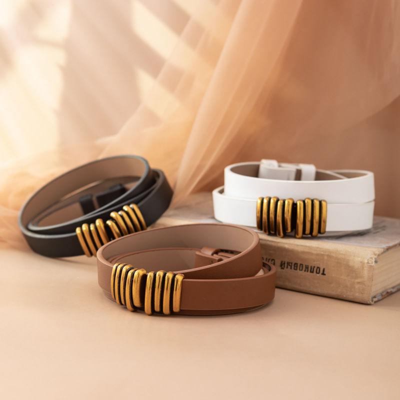 

Belts Fashion Thin For Women Dress Jeans Belt PU Leather Metal Buckle Pin Waist Lady Girls Leisure Waistband, Black;brown