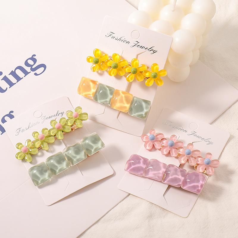 

2PCS/Set New Women Girls Cute Colorful Flower Barrettes Sweet Hair Ornament Clips Hairpins Headband Fashion Hair Accessories1, As picture